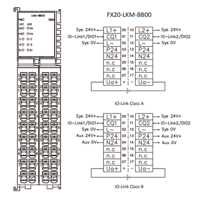 FX20-LKM-BB00 ELCO IP20 MODULAR I/O SYSTEM, FX20-SUBMODULE, IO-LINK MASTER MODULE, 2-CHANNEL, 2X32, CLASS A/B COMPATIBLE, DIN 35 MM RAIL INSTALLATION